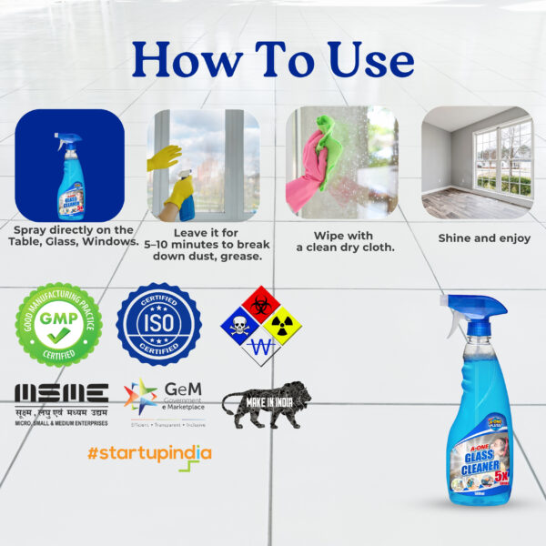 A-One Pluss Glass Cleaner 5X Shine – 500ml - Image 5